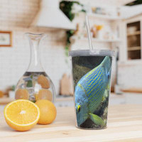 East Urban Home Light Blue Fish Plastic Tumbler With Straw