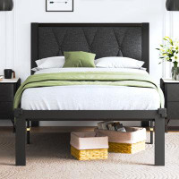 Halence Halence Queen Size Metal Bed Frame With Fabric Button Tufted Headboard, Platform Bed Frame With Heavy Duty Metal