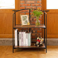 17 Stories Rustic Foldable 2 Tier Bookshelf - Versatile Storage Rack For Office, Kitchen, And Living Room