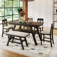 Tusuton 6-Piece Wood Counter Height Dining Table Set with Storage Shelf