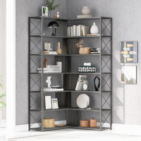 Latitude Run® Silver+Grey 7-Tier Bookcase Home Office Bookshelf
