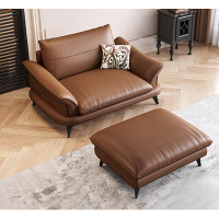 Brayden Studio 49.21" Brown Genuine Leather cushion Arm Chair with Ottoman