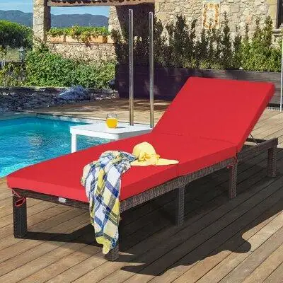 Ebern Designs Outdoor Rattan Adjustable Cushioned Chaise-Turquoise