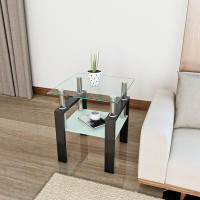 Wrought Studio 1-Piece Modern Tempered Glass Tea Table Coffee Table End Table Transparent/Black