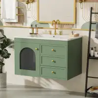 Ebern Designs 30''elegant Floating Bathroom Vanity Sink And Cabinet Combo - 1 Door And 2 Drawers