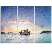 Design Art Fishing Boat at Phuket Sunrise Beach - 3 Piece Graphic Art on Wrapped Canvas Set