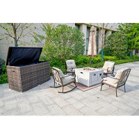 Winston Porter Pong 5-Piece Gas Fire Pit Table Set, 2 Single Chairs, 2 Rocking Chairs And A Storage Box