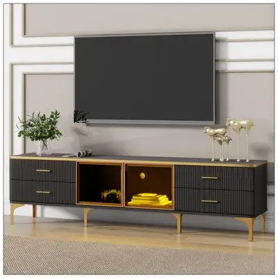 Mercer41 LED TV Stand with Marble-veined Table Top