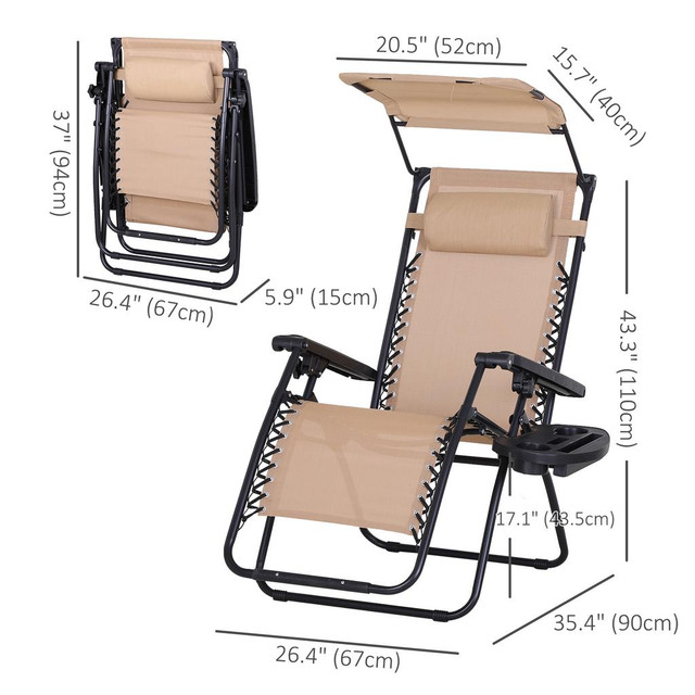 Zero Gravity Chair 35.5" x 26.5" x 43.25" Beige in Patio & Garden Furniture - Image 3