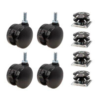 Outwater 1-1/2" Square Double Star Caster Inserts | 5/16-18 X 3/4" Threaded Stem | 2" Black Swivel Non Hooded Die Cast M