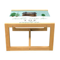 East Urban Home East Urban Home Log Cabin Coffee Table, Greeting Card Sketch With Wooden Lodge In Winter Theme, Acrylic