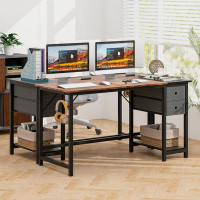 17 Stories 17 Stories 55-inch Home Office Desk Modern Computer Workstation With 2 Drawers Hanging Hook & Storage Shelf
