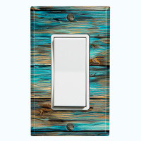 WorldAcc Metal Light Switch Plate Outlet Cover (Blue Wood Fence Brown - Single Rocker)