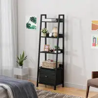 Latitude Run® 5-Tier Ladder Shelf, Narrow Ladder Bookshelf with Drawer