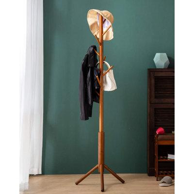 George Oliver Bamboo Coat Rack Freestanding Stand Tree Adjustable Coat With 3 Sections 8 Hooks Easy To Assemble Standing in Other