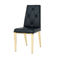 Mercer41 Modern Simple Light Luxury Dining Chair Black Chair Family Bedroom Chair PU Fabric Dining Chair Gold-Plated Leg