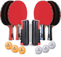 NEW 4 PERSON PING PONG & TENNIS TABLE PADDLE SET 110T01