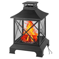Latitude Run® 24" Pagoda-style Steel Wood-burning Fire Pit With Log Grate And Poker - Black High-temperature Paint Finis