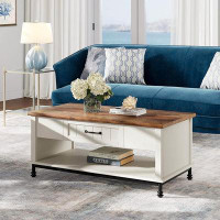 Latitude Run® Latitude Run® White Modern Farmhouse Coffee Table, Large Rectangle Centre Table With 1 Drawer And Open Sto