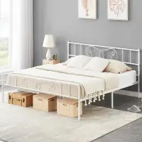 Winston Porter White King Size Metal Platform Bed Frame With Headboard And Footboard