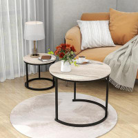 17 Stories Industrial Round Coffee Table Set Of 2 End Table For Living Room,Stacking Side Tables, Sturdy And Easy Assemb