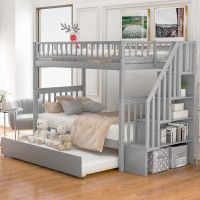 Harriet Bee Espute Twin over Twin Standard Bunk Bed with Trundle with Shelves by Harriet Bee
