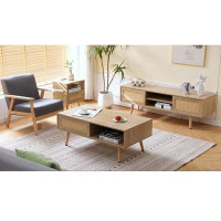 Homein 3 - Piece Living Room Table Set With Rattan Coffee Table End Table And Console Table