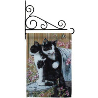 Breeze Decor Tuxedo Cat - Impressions Decorative Metal Fansy Wall Bracket Garden Flag Set GS110079-BO-03