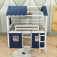 Harper Orchard Ackman Kids Wood Bunk Bed with Windows, Sills and Tent