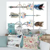 East Urban Home Ethnic Feathers And Flowers On Native Arrows I - Wrapped Canvas Painting