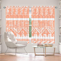 East Urban Home Lined Window Curtains 2-panel Set for Window Size Organic Saturation Boho Coral Aztec
