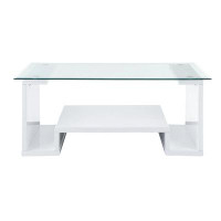 Ivy Bronx Nevaeh Coffee Table, Clear Glass & White High Gloss Finish