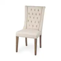 Red Barrel Studio Cream Plush Linen Covering With Ash Solid Wood Base Dining Chair