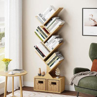 17 Stories 17 Storeys 6 Tier Tree Bookshelf - Retro Shelf Floor Standing Bookcase With Baskets, Tall Wood Book Storage R