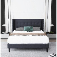 GZMWON Bed Frame With Upholstered Wingback Headboard