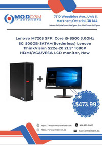 PC OFF LEASE Lenovo M720S SFF Core i5-8500 3.0GHz 8G 500GB-SATA + NEW Lenovo ThinkVision 21.5 LCD Monitor For Sale!!!