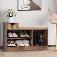 17 Stories 17 Storeys Shoe Bench With Cushion And 3 Compartments, Entryway Storage Bench Freestanding Shoe Cabinet Rack