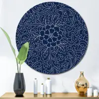 Canora Grey Dark Blue Chinese Pattern - Modern Metal Circle Wall Art