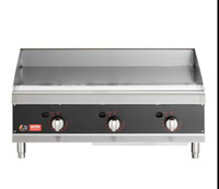 Cooking Performance Group 36L Ultra Series 36 Heavy-Duty Chrome Plated Liquid Propane 3-Burner Countertop Griddle - 90,