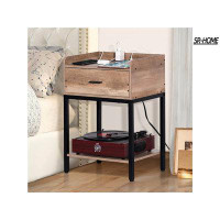 SR-HOME Nightstand With Charging Station And USB Ports, 3-Tier End Side Table With Storage Drawer And Shelf, Modern Beds
