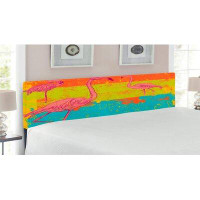 East Urban Home Ambesonne Flamingo Headboard for King Size Bed, Illustration of Flamingos in Old Style Retro Vintage Col