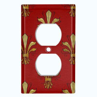 WorldAcc Metal Light Switch Plate Outlet Cover (Damask Yellow Club Maroon - Single Toggle)