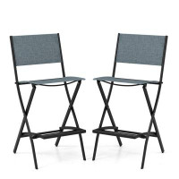 Ebern Designs Ebern Designs Set Of 2 Outdoor Bar Chair Folding Bar Height Stool With Metal Frame Blue