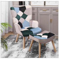 George Oliver Accent Chair With Ottoman, Living Room Chair And Ottoman Set, Comfy Side Armchair For Bedroom, Creative Sp