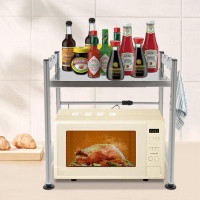Rebrilliant Naron Microwave Oven Rack Adjustable Kitchen Counter Shelf With 4 Hooks