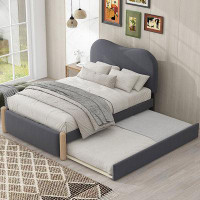 Red Barrel Studio Twin Size Upholstered Platform Bed With Wood Supporting Feet And Twin Size Trundle