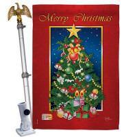 Breeze Decor Merry Christmas Tree - Impressions Decorative Aluminum Pole & Bracket House Flag Set HS114079-BO-02
