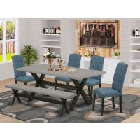 Winston Porter Aimme 6-Pc Dining Room Table Set - 4 Dining Padded Chairs, A Kitchen Bench Cement Top And 1 Modern Cement