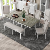 August Grove Babatunde 6-piece Dining Table Set With Extendable Rectangular Table, 4 Chairs, 1 Bench - Brown+white