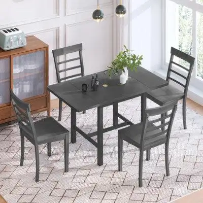 Wildon Home® 5-Piece Wood Square Drop Leaf Dining Table Set with 4 Ladder Back Chairs